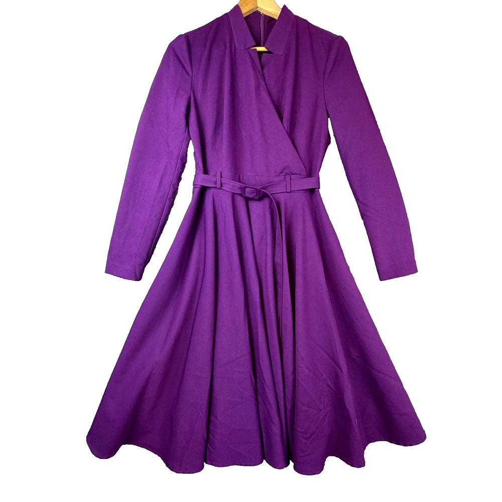 BGL Fashion Group Fit & Flare Dress Womens Small Purple Office Siren Belted